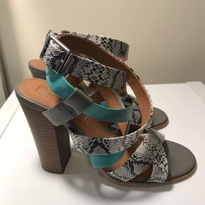 Strappy Snake Skin/ Aqua Heels